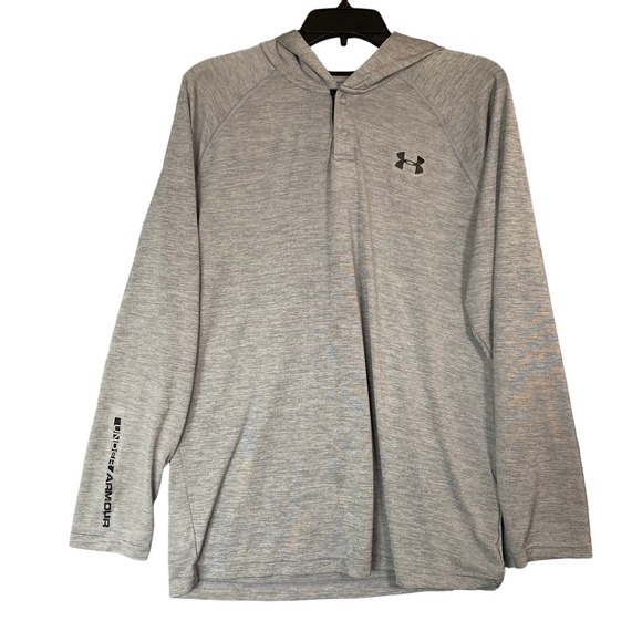 Under Armour Snap Button Heat Gear Long Sleeve Shirt Pullover  Medium Loose Gray - Picture 1 of 7
